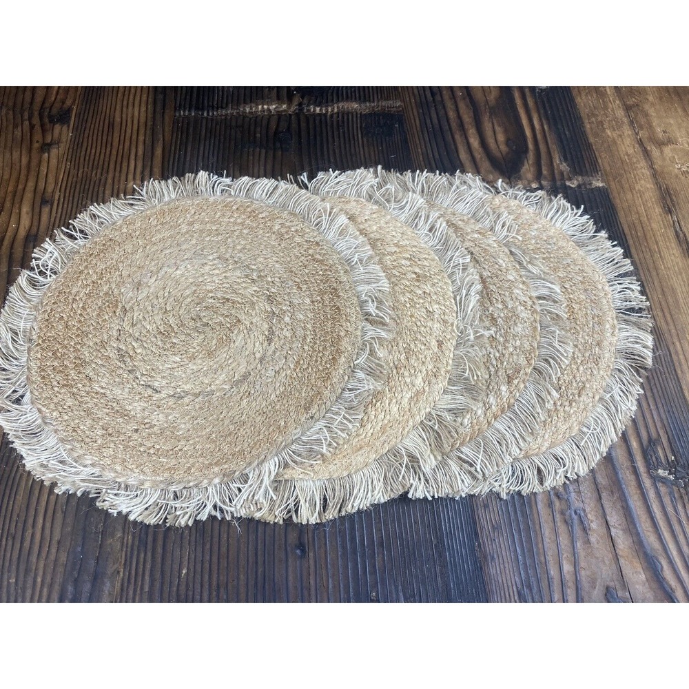 Urban‎ 86 Set of 4 Round Jute Burlap Placemats with Fringe